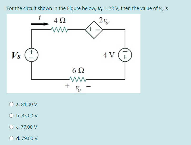 Solved For the circuit shown in the Figure below, Vs = 23 V, | Chegg.com
