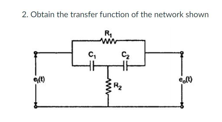 Solved 2. Obtain The Transfer Function Of The Network Shown | Chegg.com