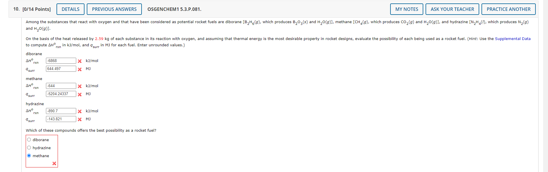 and H2O(g)]. to compute ΔHrxn∘ in kJ/mol, and qsurr | Chegg.com