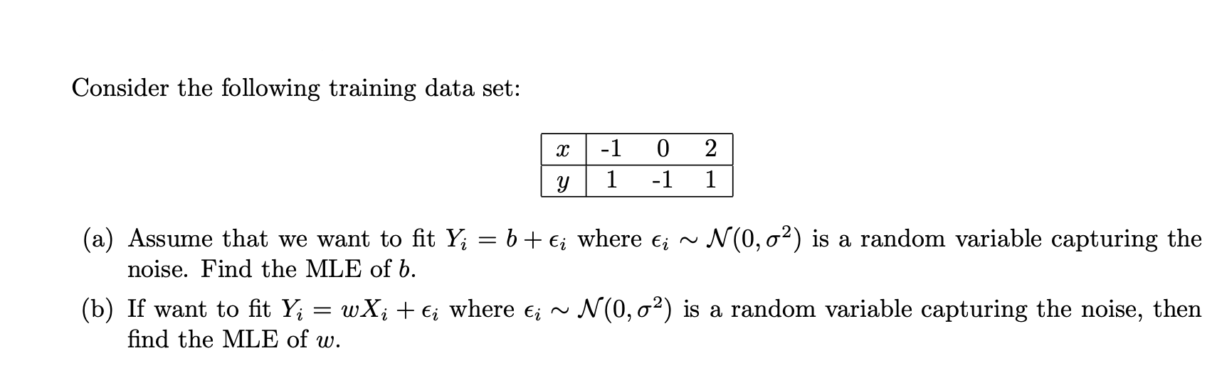 Consider the following training data set: (a) Assume | Chegg.com