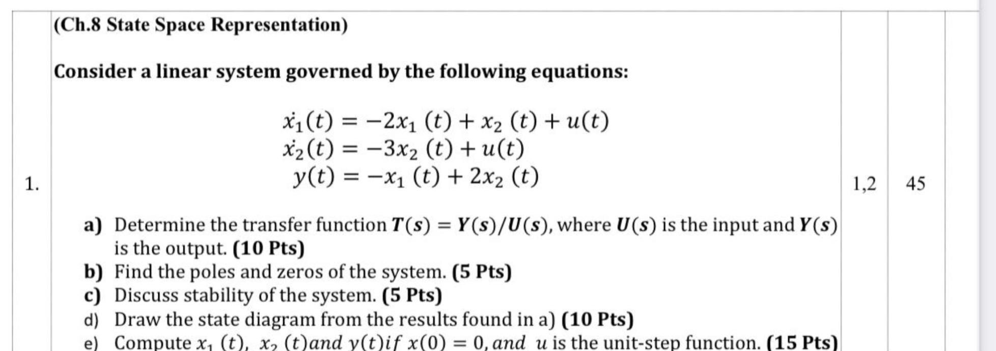Solved (Ch.8 State Space Representation) Consider a linear | Chegg.com