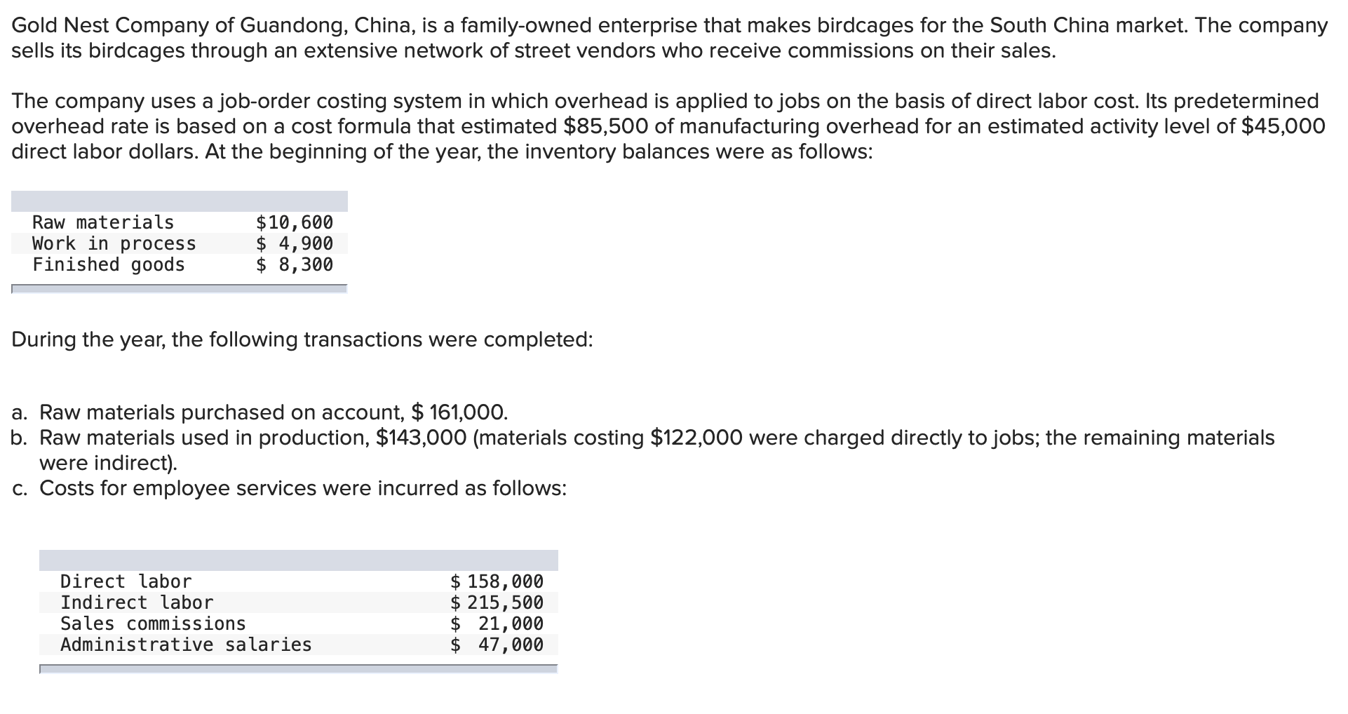 Solved Gold Nest Company of Guandong, China, is a