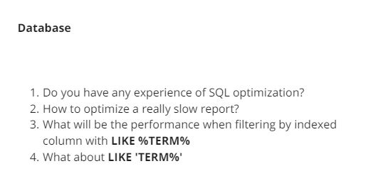 Solved 1. Do you have any experience of SQL optimization? 2. | Chegg.com