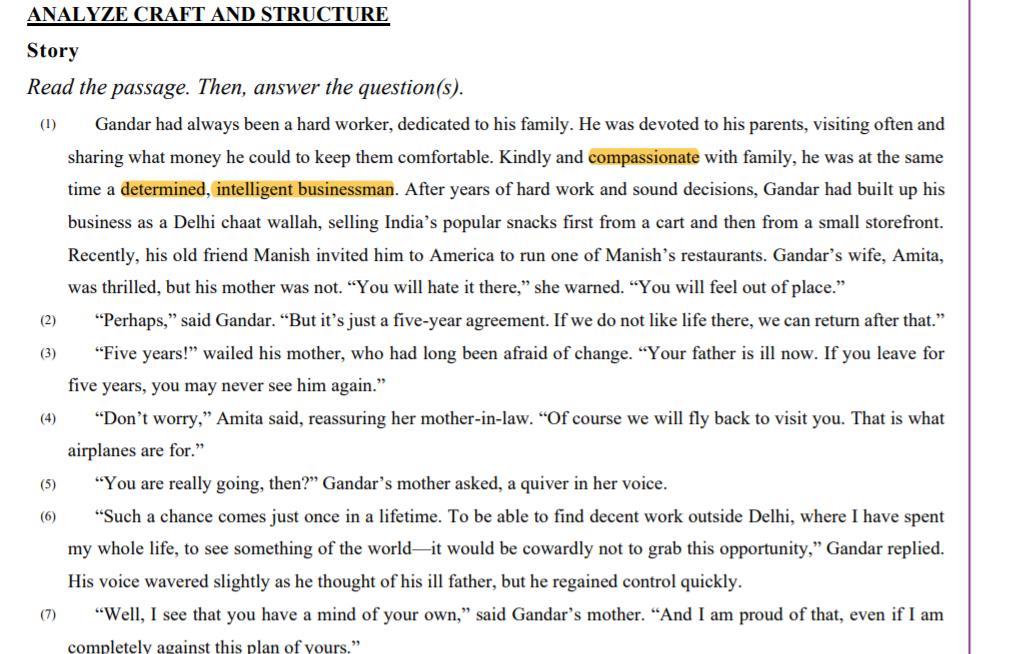 Solved ANALYZE CRAFT AND STRUCTURE (1) (2) Story Read the | Chegg.com