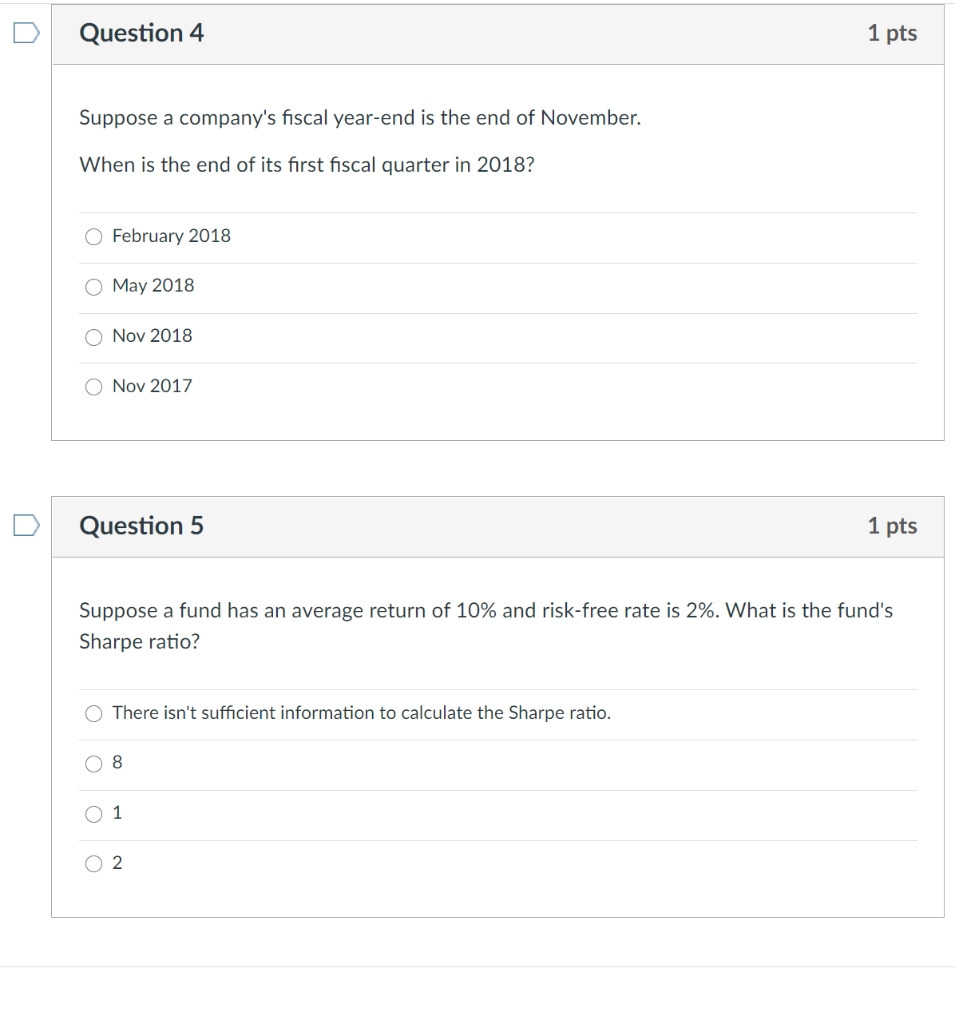 Solved Question 4 1 pts Suppose a company's fiscal year-end | Chegg.com