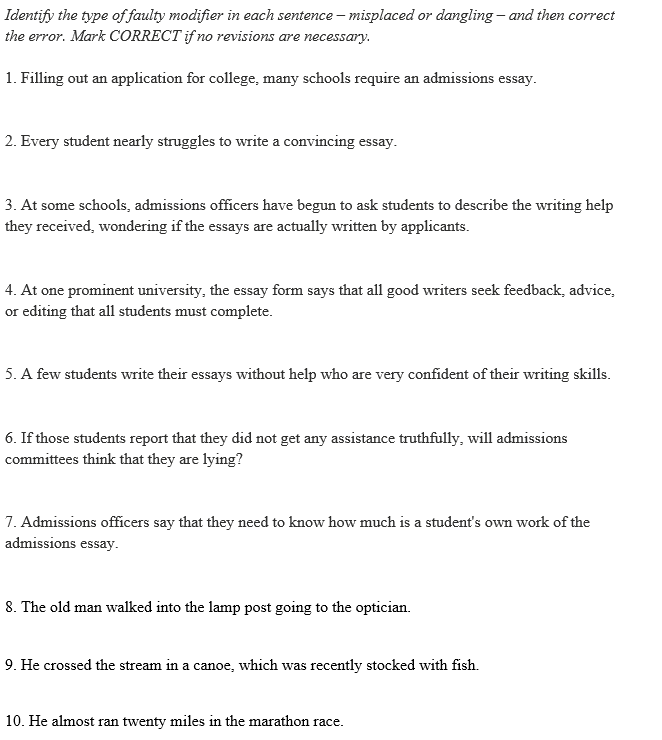 Solved Identify the type of faulty modifier in each sentence | Chegg.com