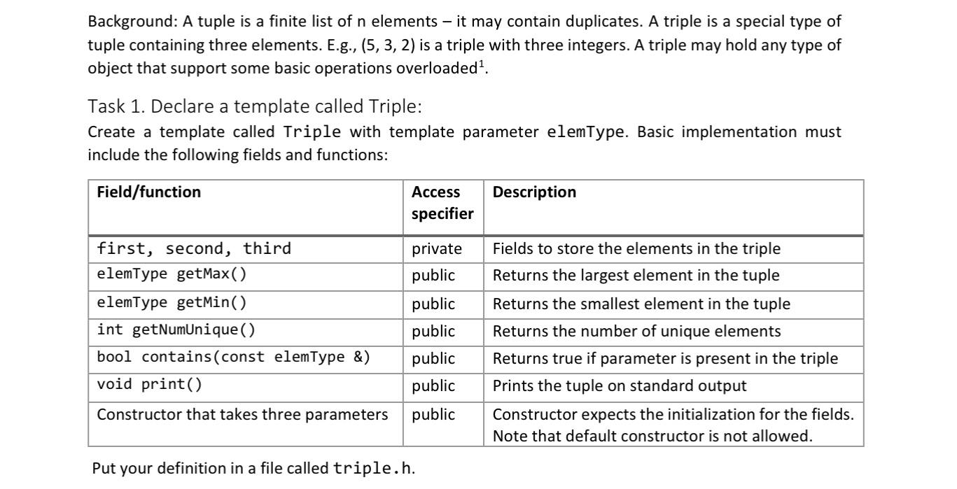 Solved Background: A tuple is a finite list of n elements – | Chegg.com