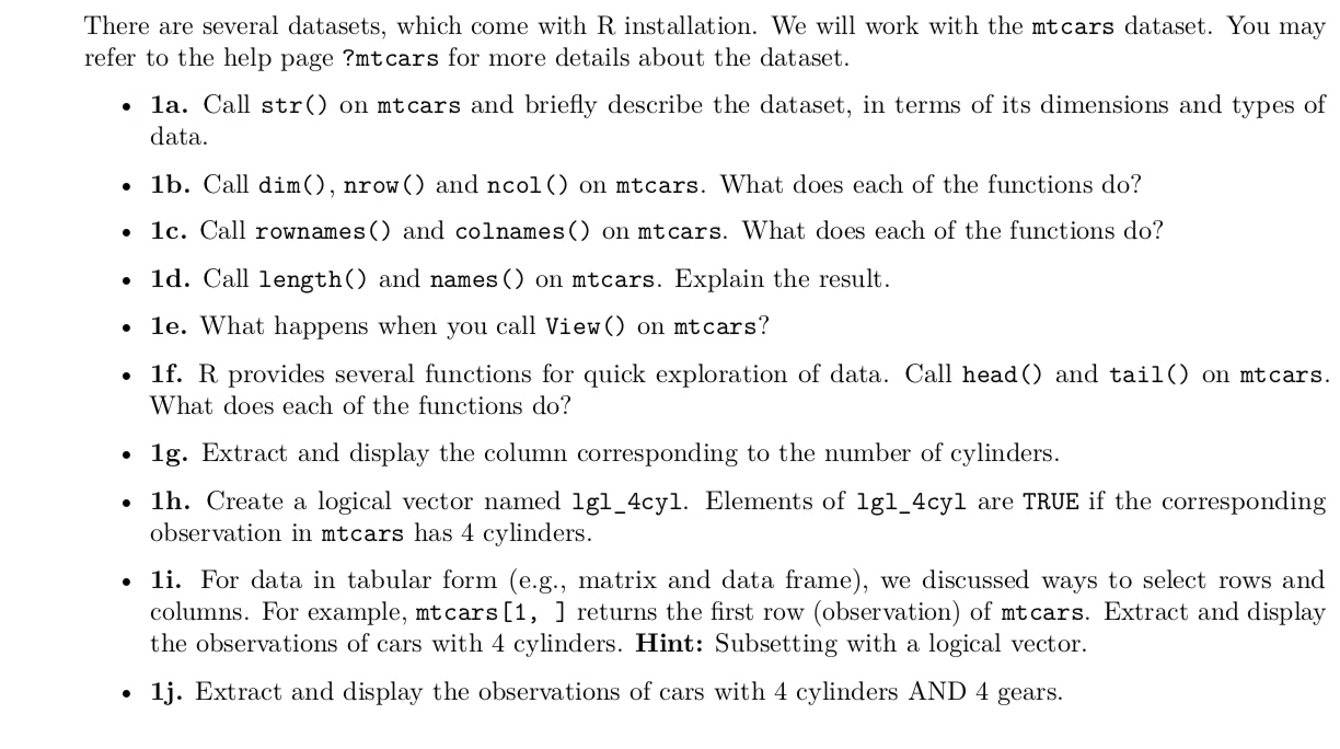 Solved There are several datasets which come with R Chegg