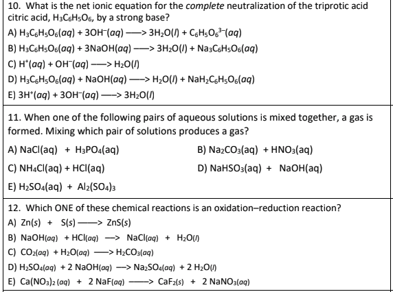 Solved 10. What is the net ionic equation for the complete | Chegg.com