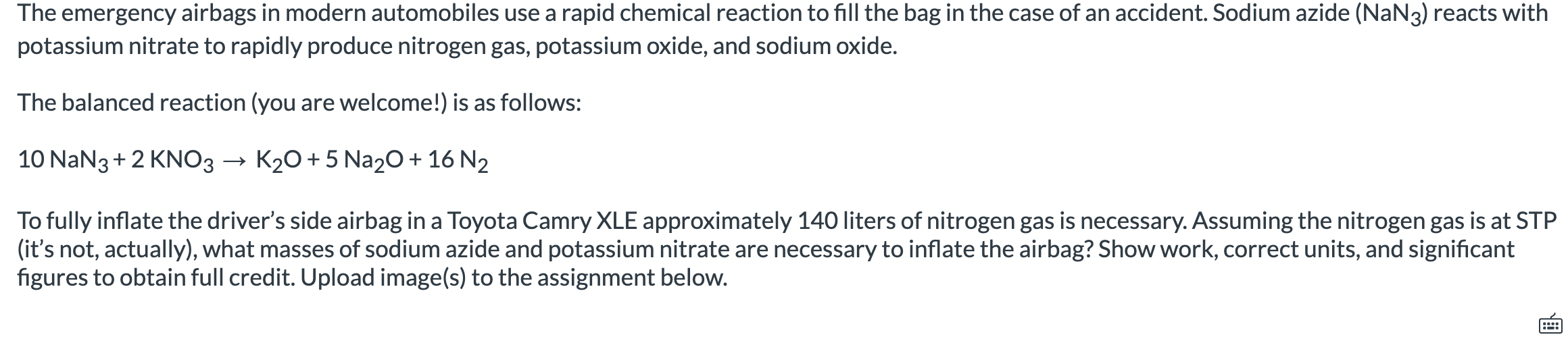 [Solved] The emergency airbags in modern automobiles use