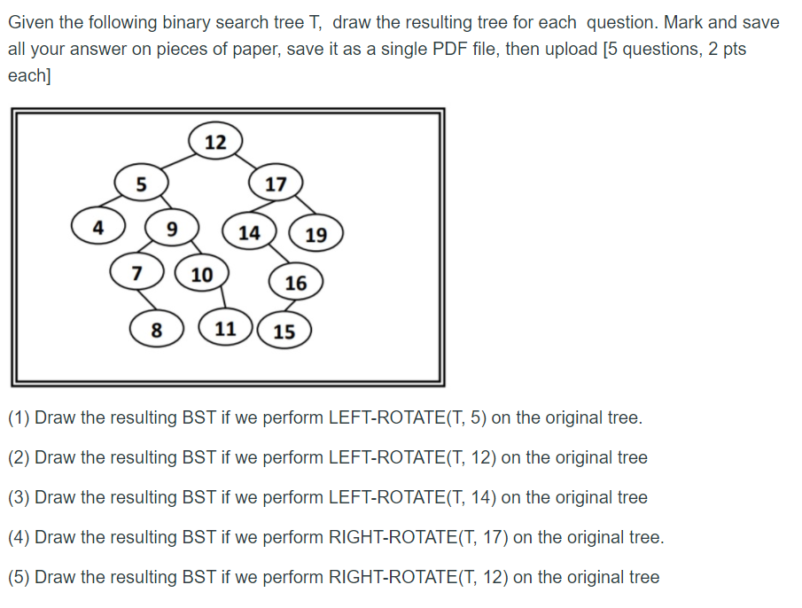 Solved Given The Following Binary Search Tree T, Draw The | Chegg.com