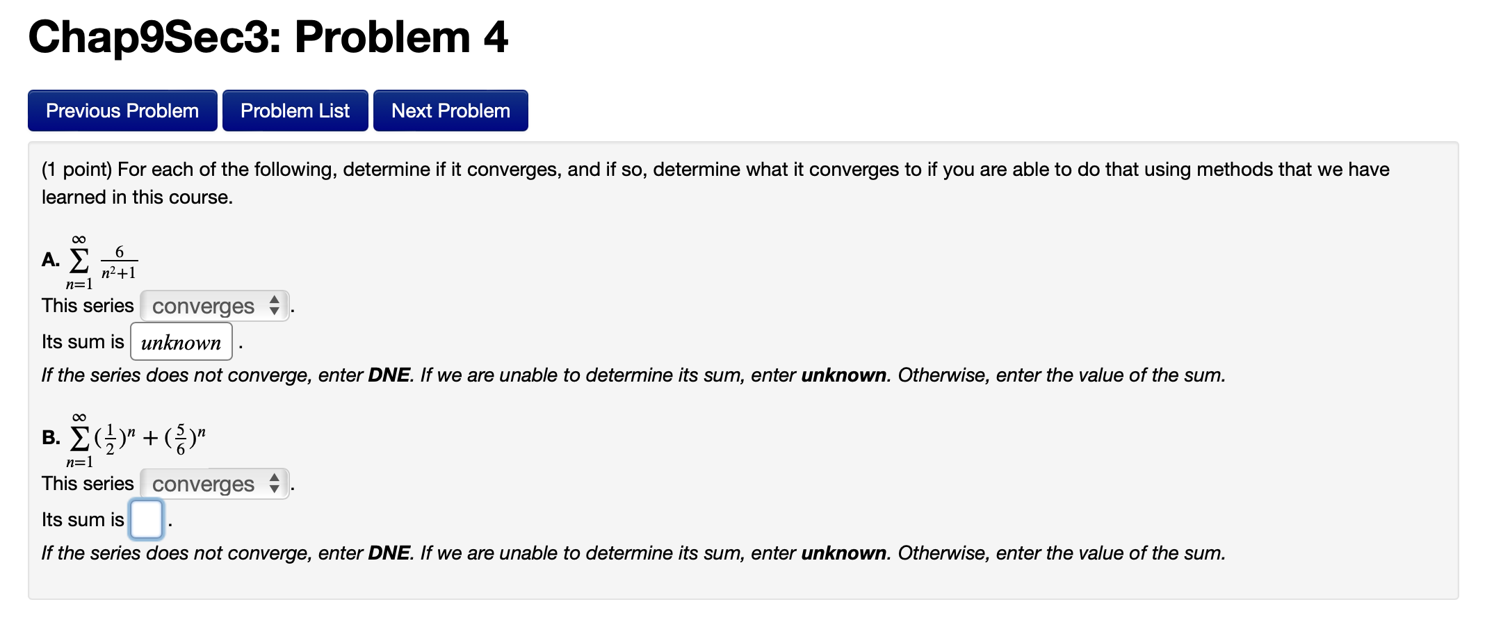 Solved (1 point) For each of the following, determine if it | Chegg.com