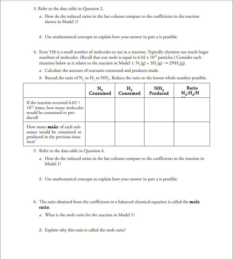 Solved Model 1 - A Chemical Reaction N2(g) + 3H2(g) → | Chegg.com