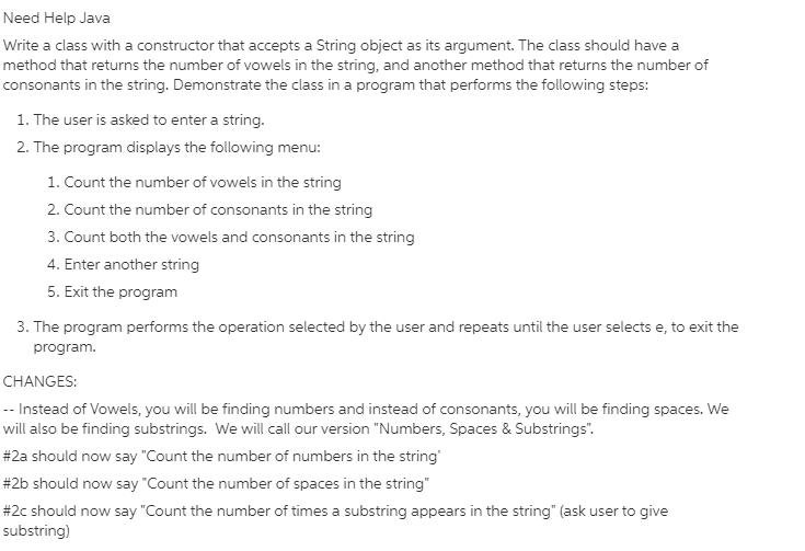 Solved Need Help Java Write a class with a constructor that | Chegg.com