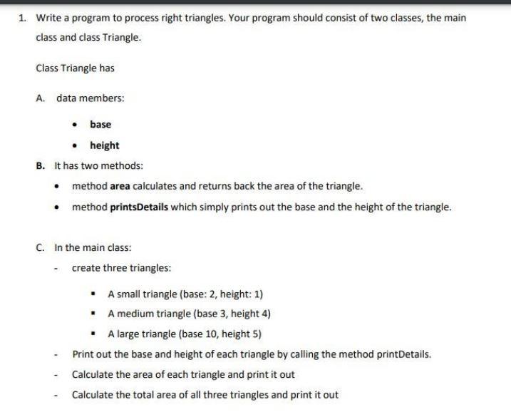 Solved 1. Write a program to process right triangles. Your | Chegg.com