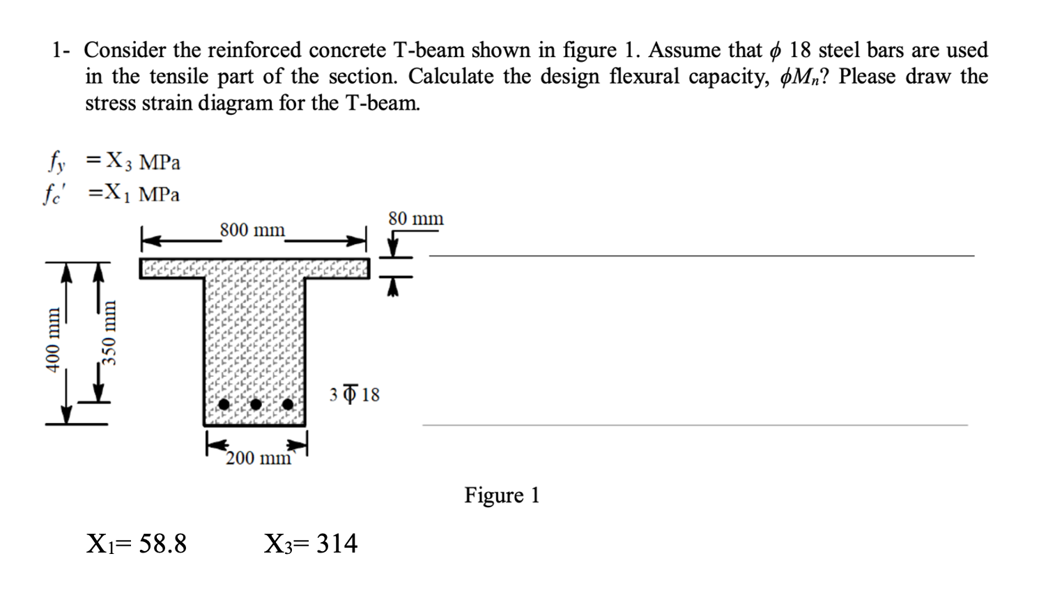 Solved 1- Consider the reinforced concrete T-beam shown in | Chegg.com