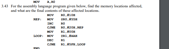 Solved 3.43 For the assembly language program given below, | Chegg.com