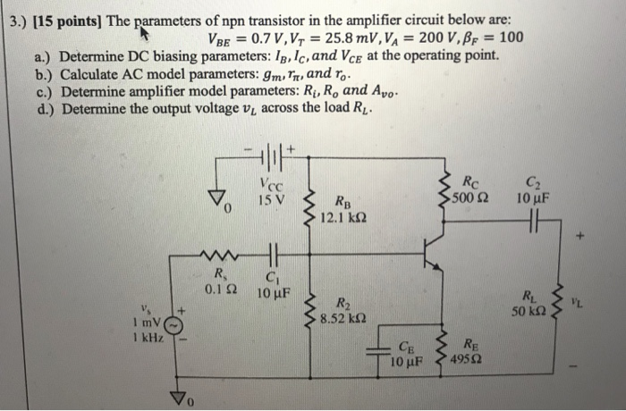 Solved 3.) [15 points] The parameters of npn transistor in | Chegg.com