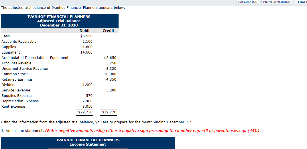 Solved CALCULATOR PRINTER VERSION А ВАС The adjusted trial