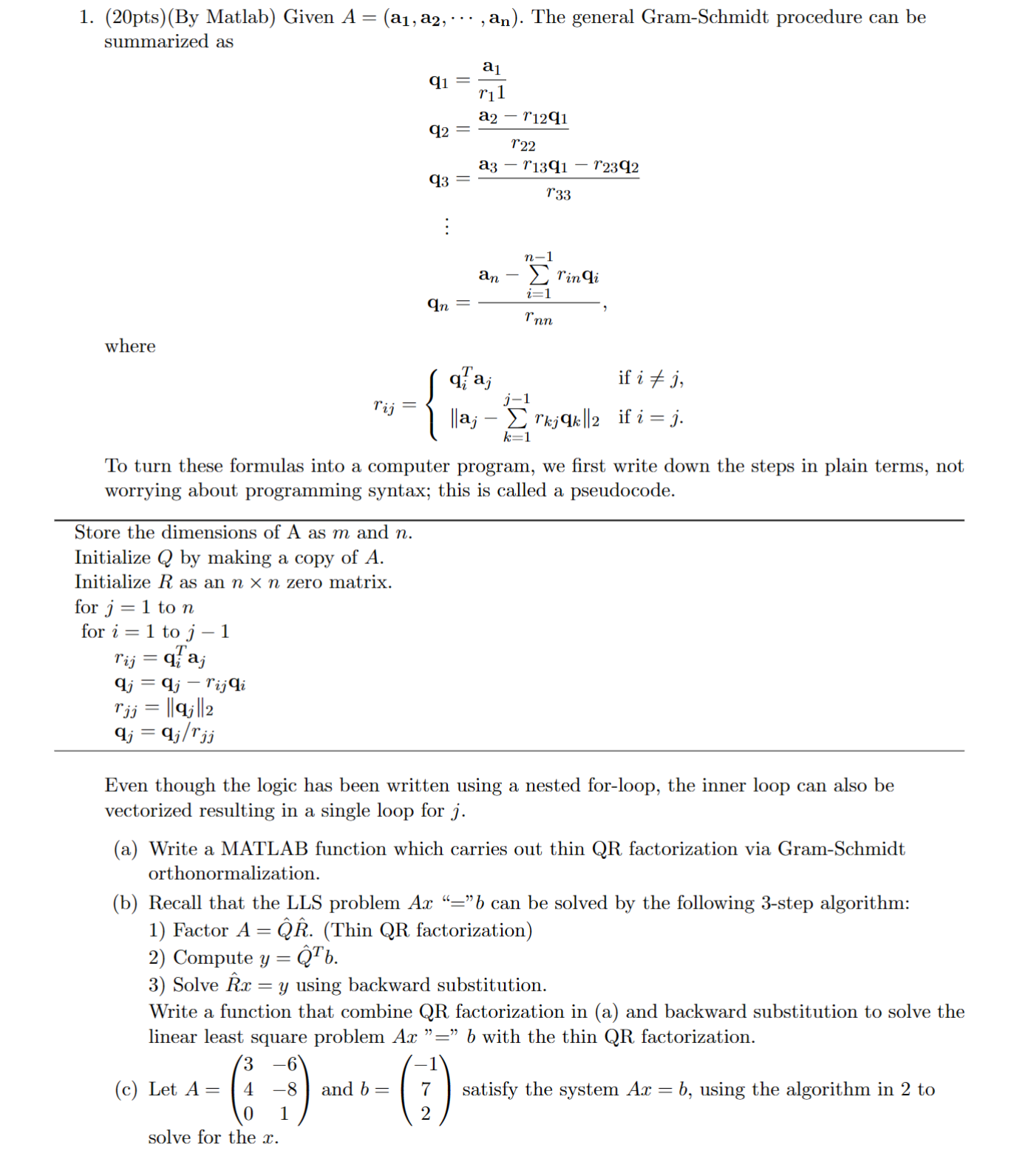 Solved (20pts)(By Matlab) ﻿Given A=(a1,a2,cdots,an). ﻿The | Chegg.com