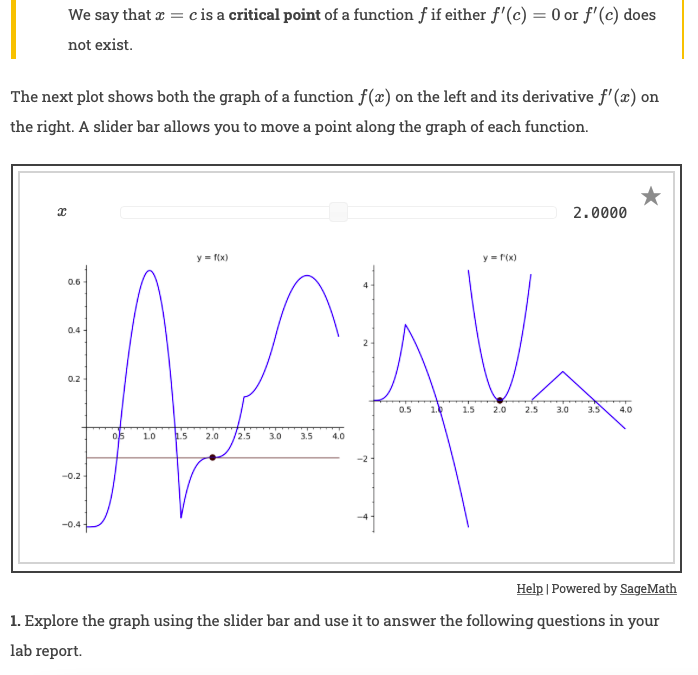 Solved Lab 6: Extreme Values 1. (3 pts) Use the Sage Math | Chegg.com