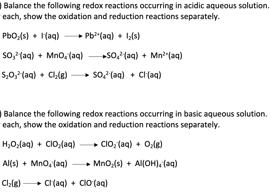 Balance the following redox reactions occurring in | Chegg.com