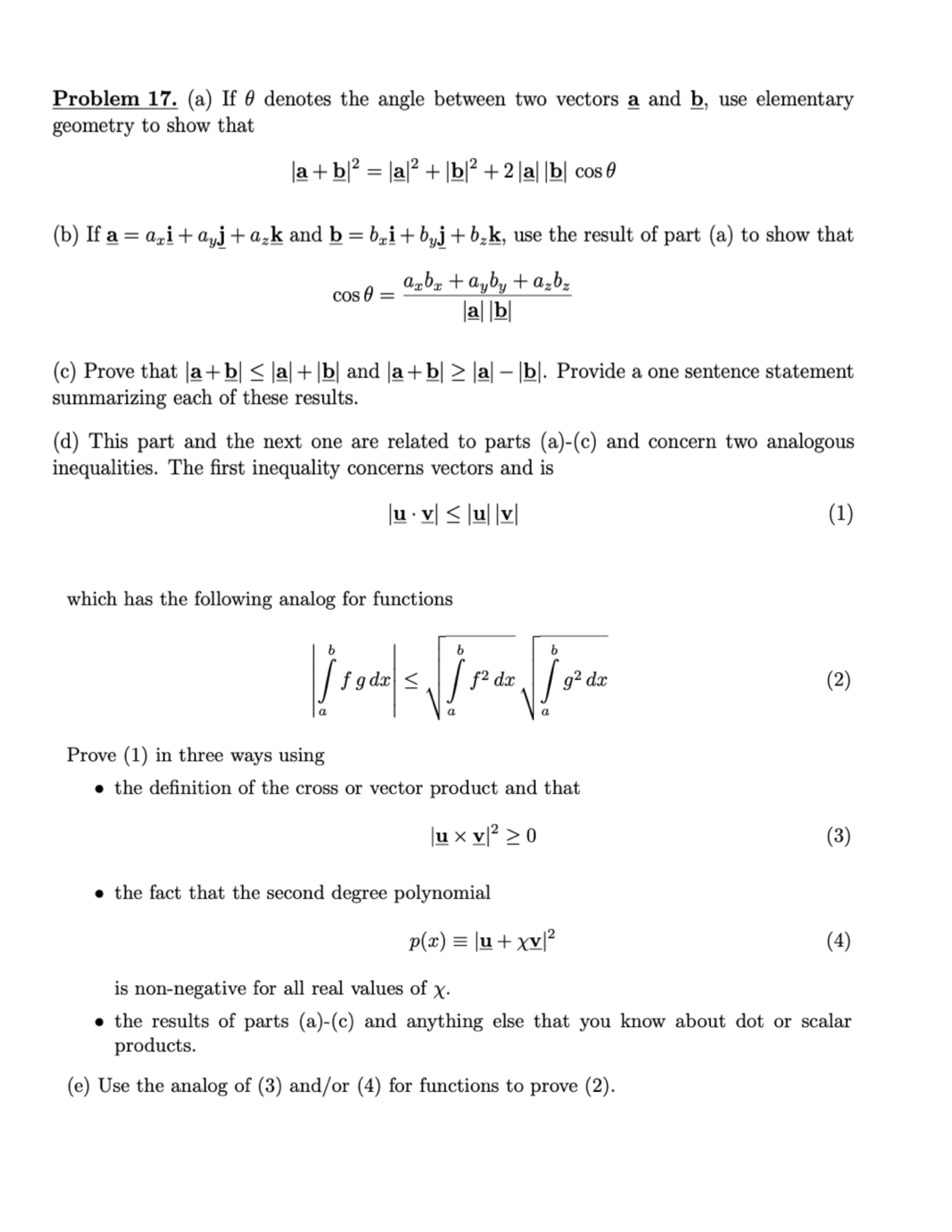 Solved Problem 17. (a) If θ denotes the angle between two | Chegg.com