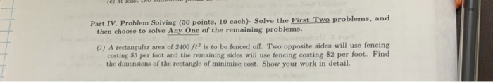 Solved Part IV. Problem Solving (30 points, 10 each)- Solve | Chegg.com