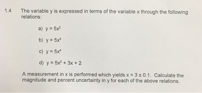 Solved 1.4 The variable y is expressed in terms of the | Chegg.com
