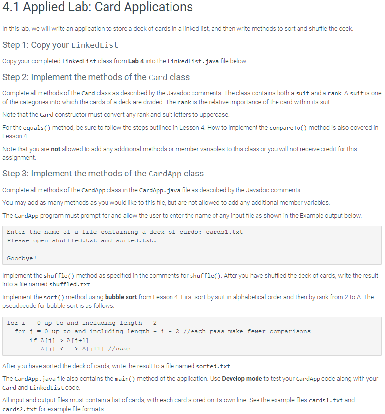Solved Complete in Java CardApp.javapublic class CardApp { | Chegg.com