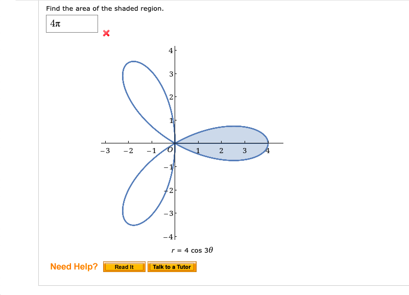 find the area of the shaded region r 4 cos θ