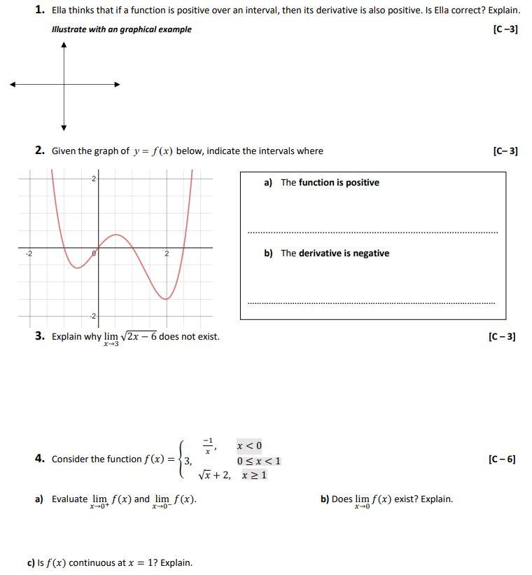 Solved 1. Ella thinks that if a function is positive over an | Chegg.com image.
