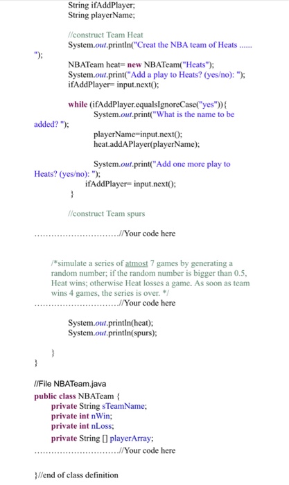 Solved Following is a part of the source codes for NBA Team | Chegg.com