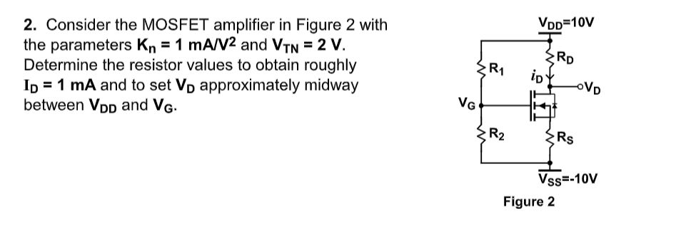Solved Vod=10V RD 2. Consider the MOSFET amplifier in Figure | Chegg.com