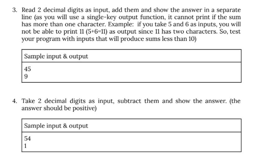 Solved 3. Read 2 decimal digits as input, add them and show | Chegg.com