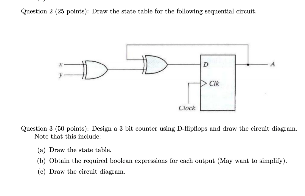 Solved Question 2 (25 points): Draw the state table for the | Chegg.com