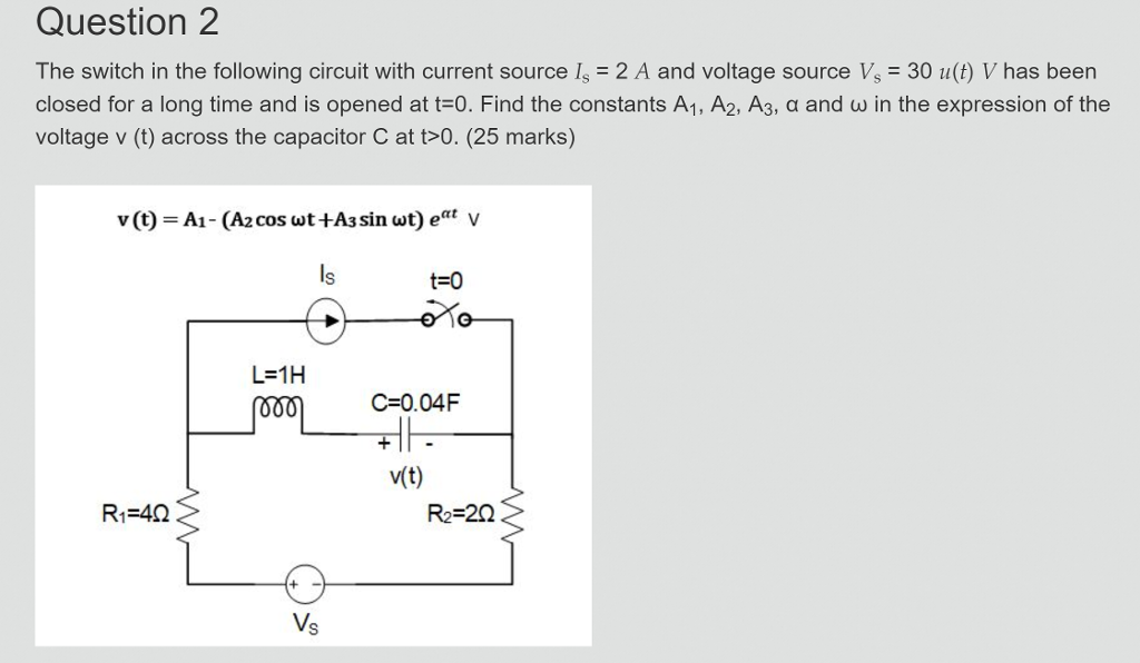 Solved The switch in the following circuit with current Chegg