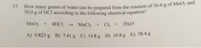 Solved How many grams of water can be prepared from the | Chegg.com