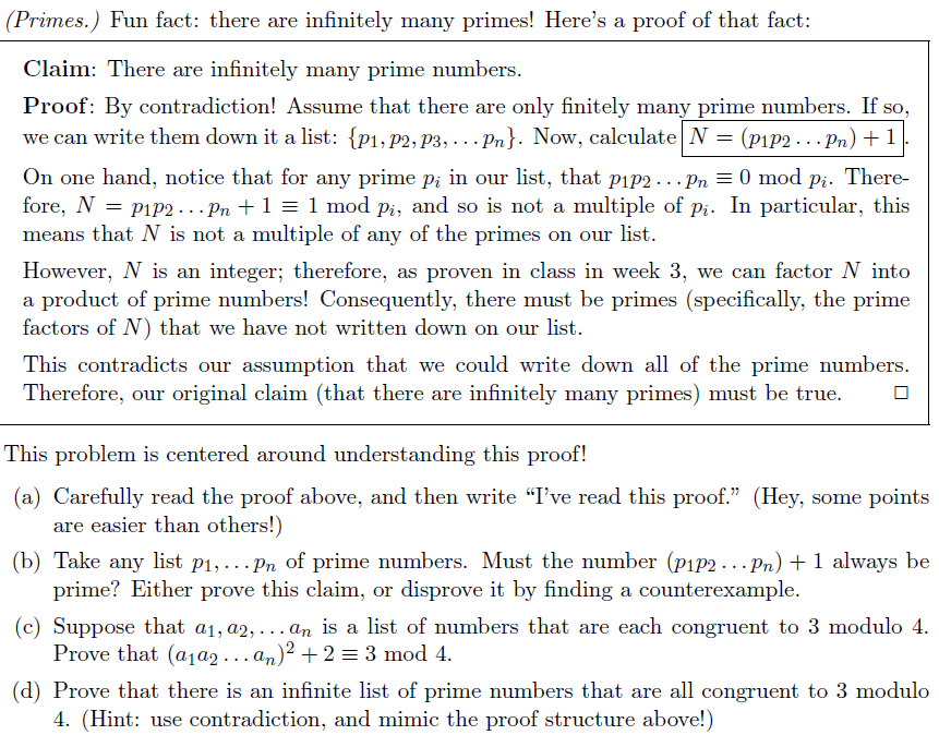 Solved (Primes.) Fun fact: there are infinitely many primes! | Chegg.com