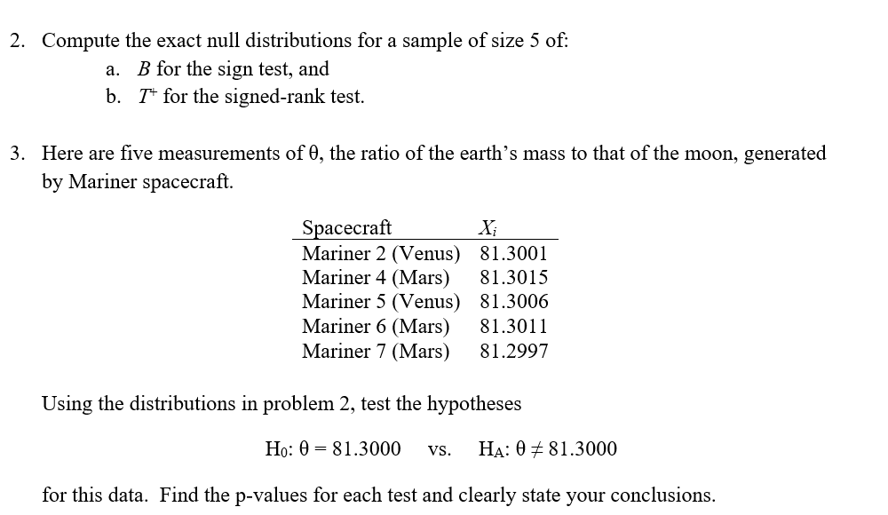 Solved 2. Compute the exact null distributions for a sample | Chegg.com