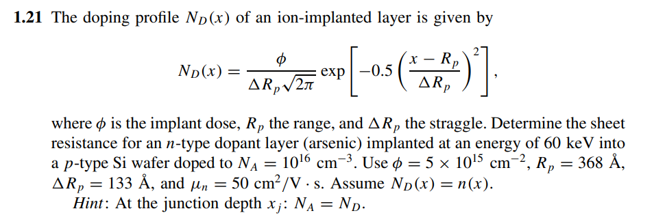 1 21 The Doping Profile No X Of An Ion Implanted Chegg Com