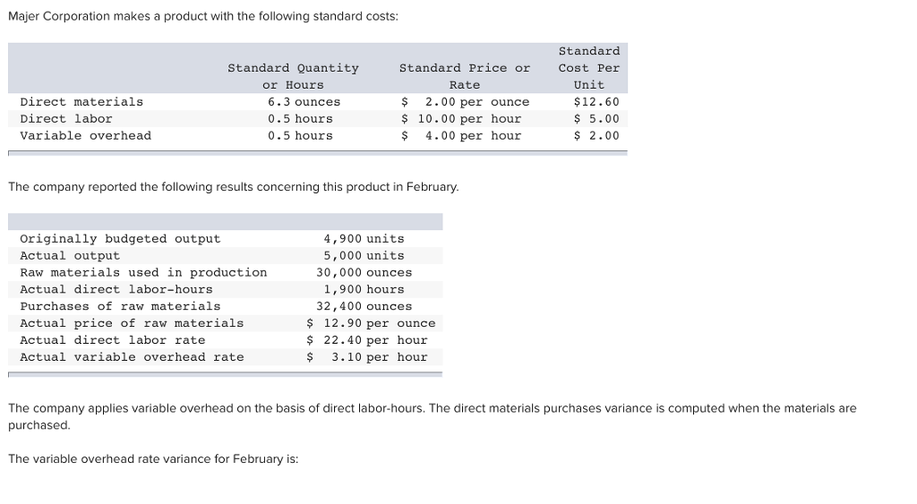 Solved Majer Corporation makes a product with the following