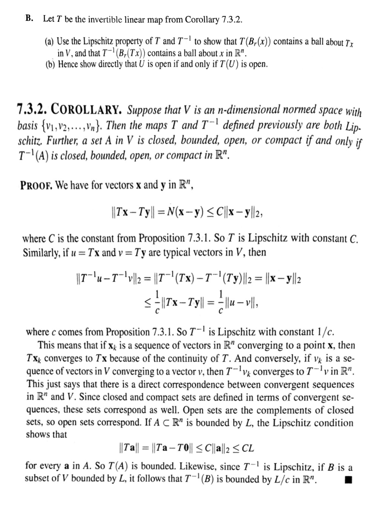 Solved B. Let T be the invertible linear map from Corollary