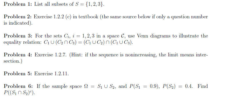 Solved Problem 1: List all subsets of S {1,2,3} Problem 2: | Chegg.com