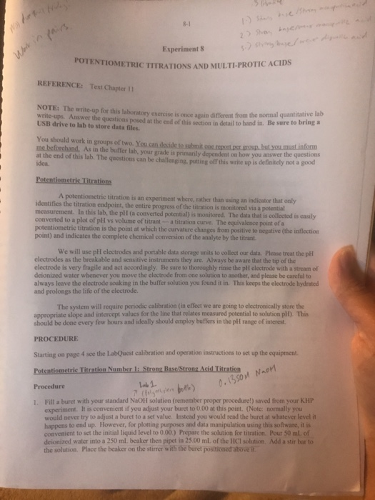 Need help with potentiometric titrations and
