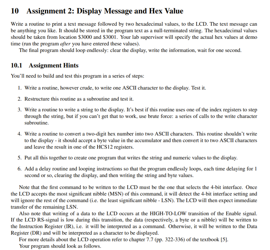 Solved 10 Assignment 2: Display Message and Hex Value Write | Chegg.com