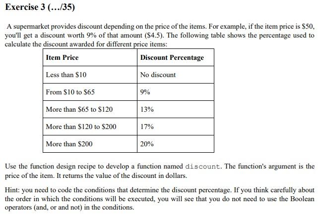 Solved Exercise 3 (.../35) A supermarket provides discount | Chegg.com