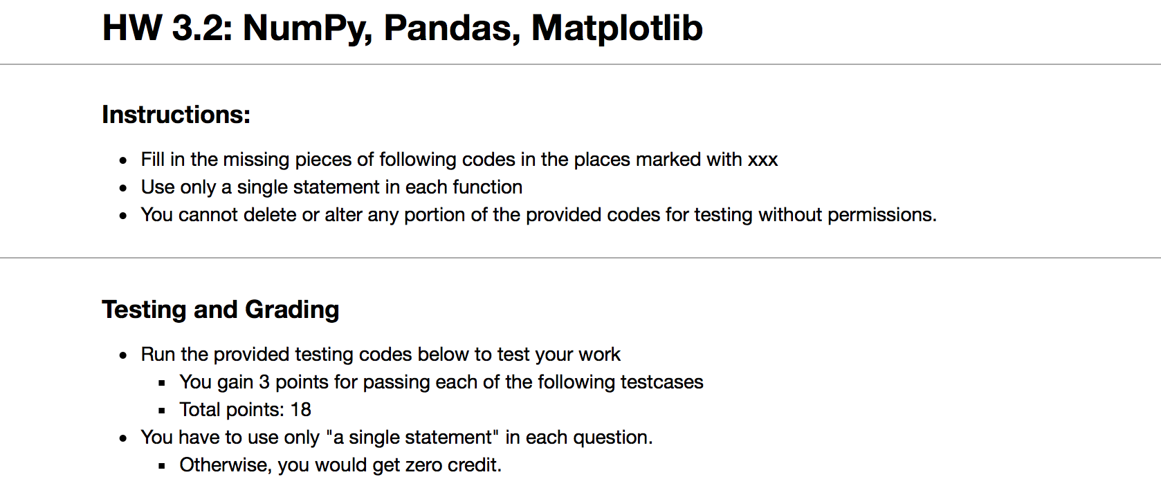 Solved HW 3.2: NumPy, Pandas, Matplotlib Instructions: • | Chegg.com