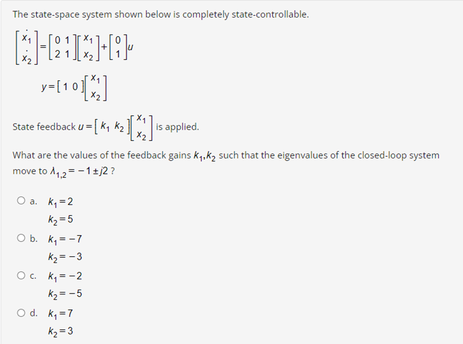 Solved The State-space System Shown Below Is Completely | Chegg.com