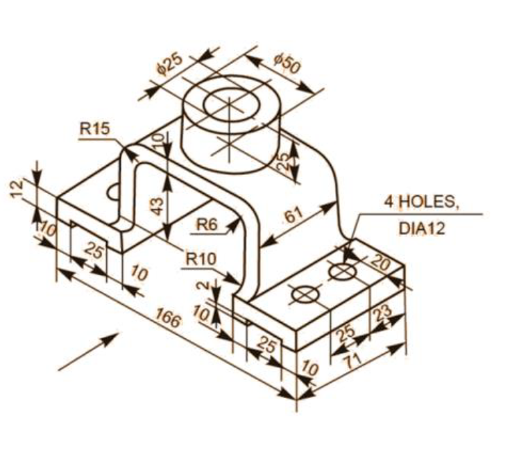 Solved Draw and Complete three orthographic views of the | Chegg.com